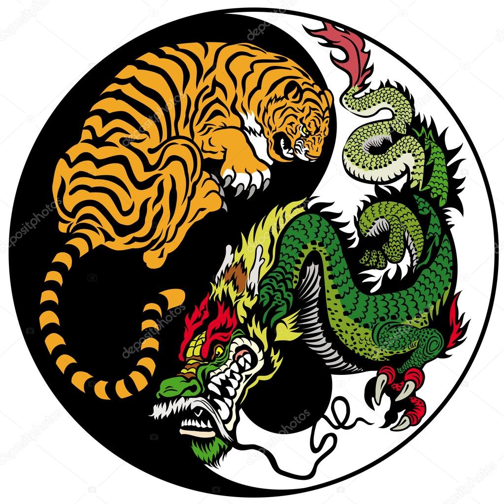 Dragon and tiger yin yang symbol