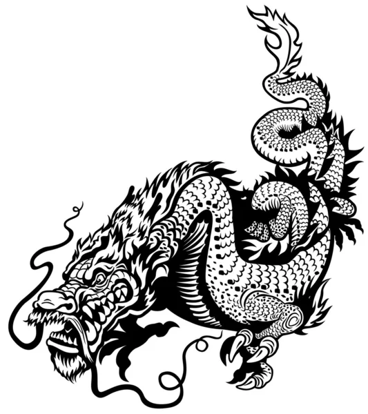 Dragón chino blanco negro — Vector de stock