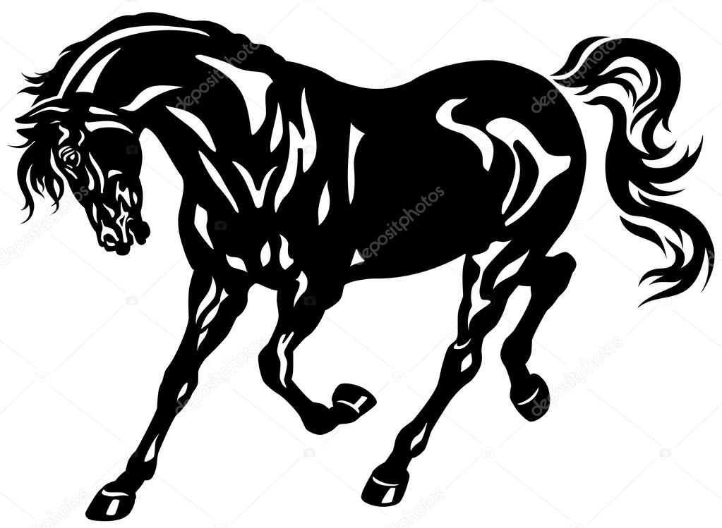 Running black horse