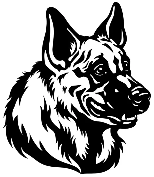 German shepherd head black white — Stock Vector