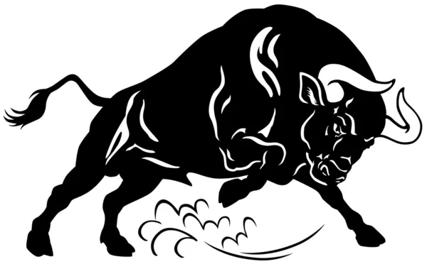 Taureau en colère noir et blanc — Image vectorielle
