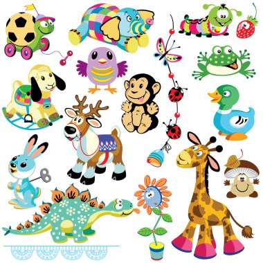 Set with animals toys clipart