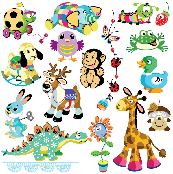 Set with animals toys — Stock Vector