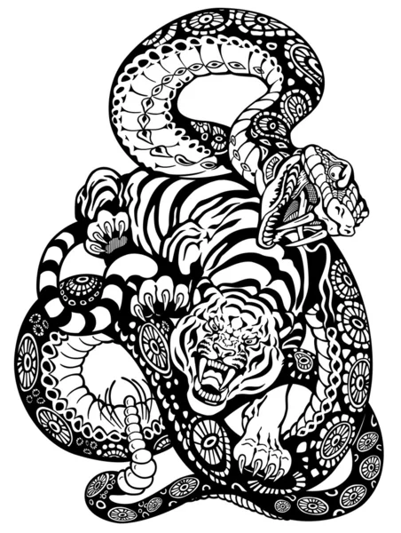 Serpiente y tigre luchando — Archivo Imágenes Vectoriales