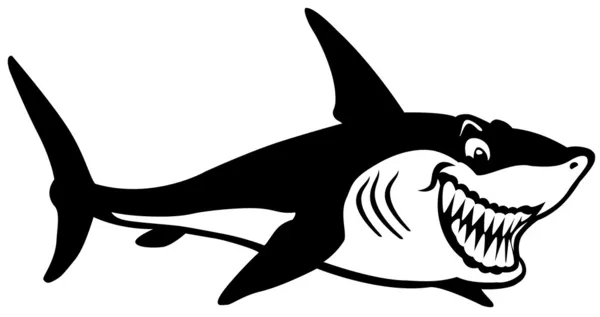 Γελοιογραφία καρχαρία μαύρο άσπρο — Διανυσματικό Αρχείο