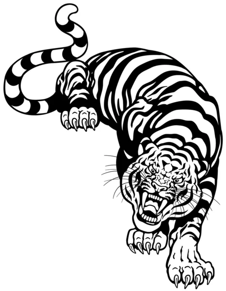 Tiger schwarz weiß — Stockvektor