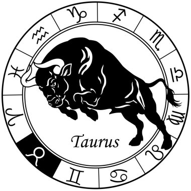 Taurus zodiac sign black white clipart