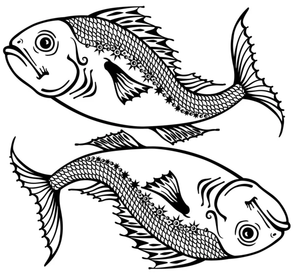 Poissons noir blanc — Image vectorielle