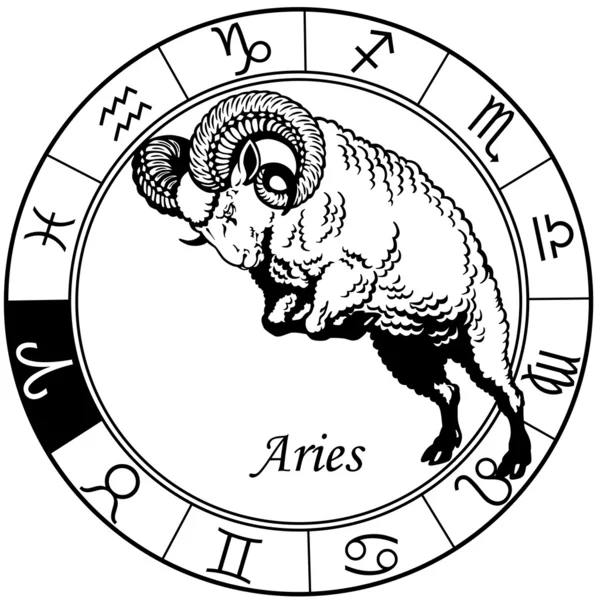 Aries zodiac schwarz weiß — Stockvektor