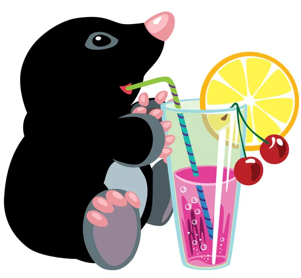 Cartoon mole drinking cocktail — Stock Vector