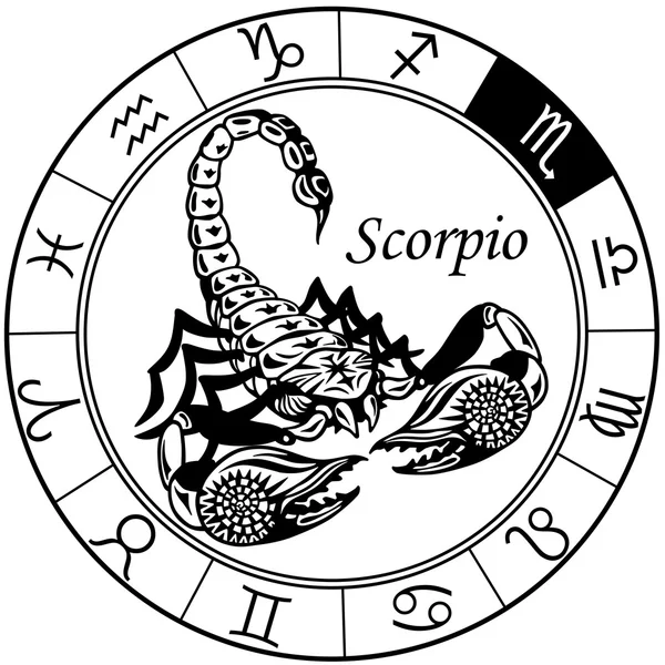 Skorpionen zodiac svart vit — Stock vektor