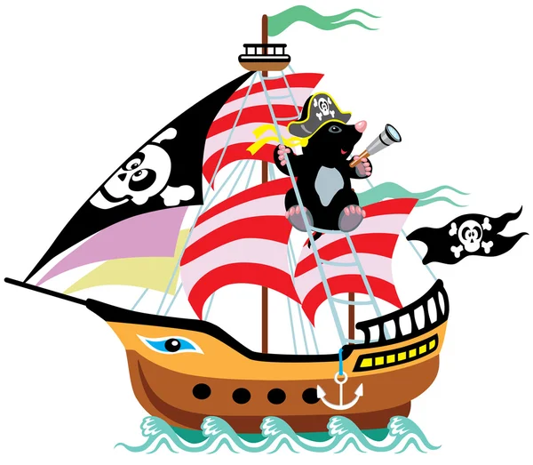 Cartoon mole pirate — Stock Vector