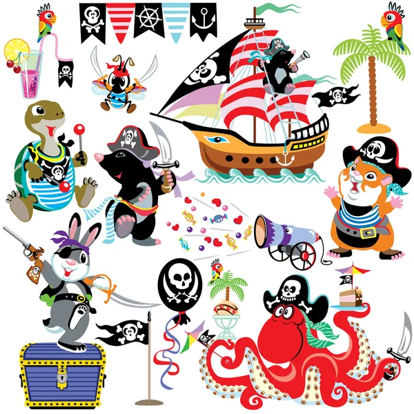 Conjunto de desenhos animados com piratas —  Vetores de Stock