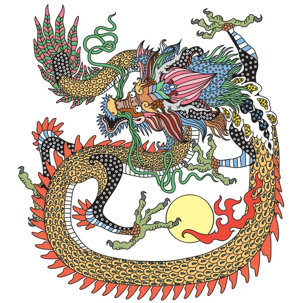 Drache Aus Ostasien Traditionelles Chinesisches Fabelwesen Eines Der Himmlischen Feng — Stockvektor