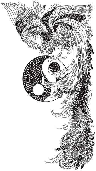 Çin Anka Kuşu Veya Feng Huang Fenghuang Mitolojik Kuş Yin — Stok Vektör