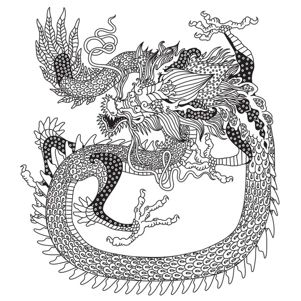 Дракон Восточной Азии Традиционное Китайское Мифологическое Существо Один Небесных Животных — стоковый вектор