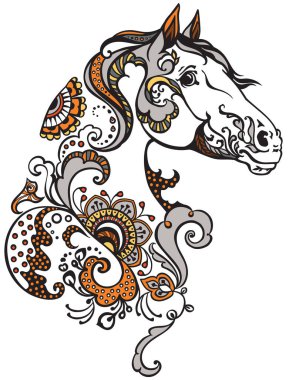 At kafası çiçek stili. Mehndi Henna dövmesi. İzole vektör illüstrasyonu