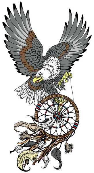 Bald Eagle Flight Dream Catcher American Native Indians Dreamcatcher Tattoo — 图库矢量图片