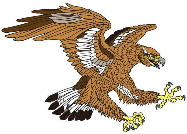 Águia Castanha Dourada Estilizada Aterragem Atacando Aves Rapina Ilustração Vetorial — Vetor de Stock