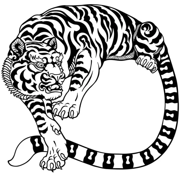 Tigre Blanc Grand Chat Stylisé Paisible Signe Astrologique Chinois Animal — Image vectorielle