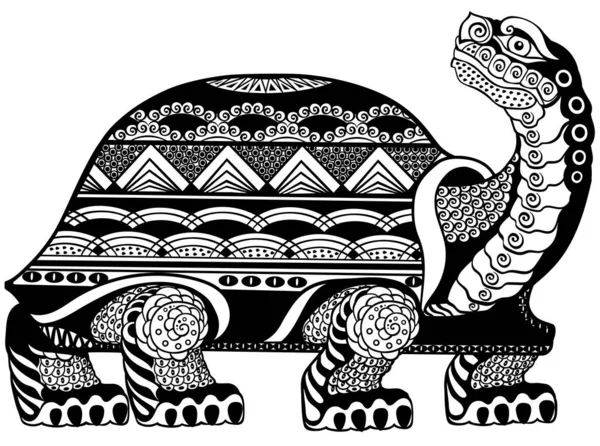 Tortoise Turtle Celestial Feng Shui Creature Side View Black White — Stock Vector