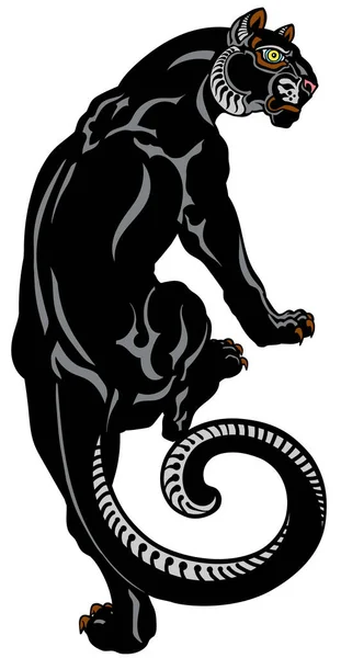 Panther Climbing Decorative Black Leopard View Back Head Turned Profile — Stock Vector