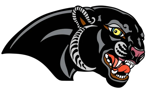 Cabeça Uma Pantera Rugindo Leopardo Negro Agressivo Tatuagem Emblema Logotipo —  Vetores de Stock