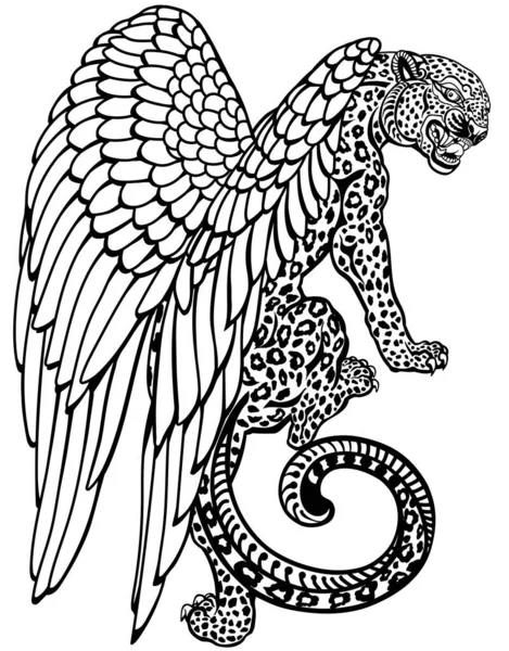 Bars Legendary Winged Snow Leopard Roaring Aggressive Mythological Creature Climbing — Stockvektor