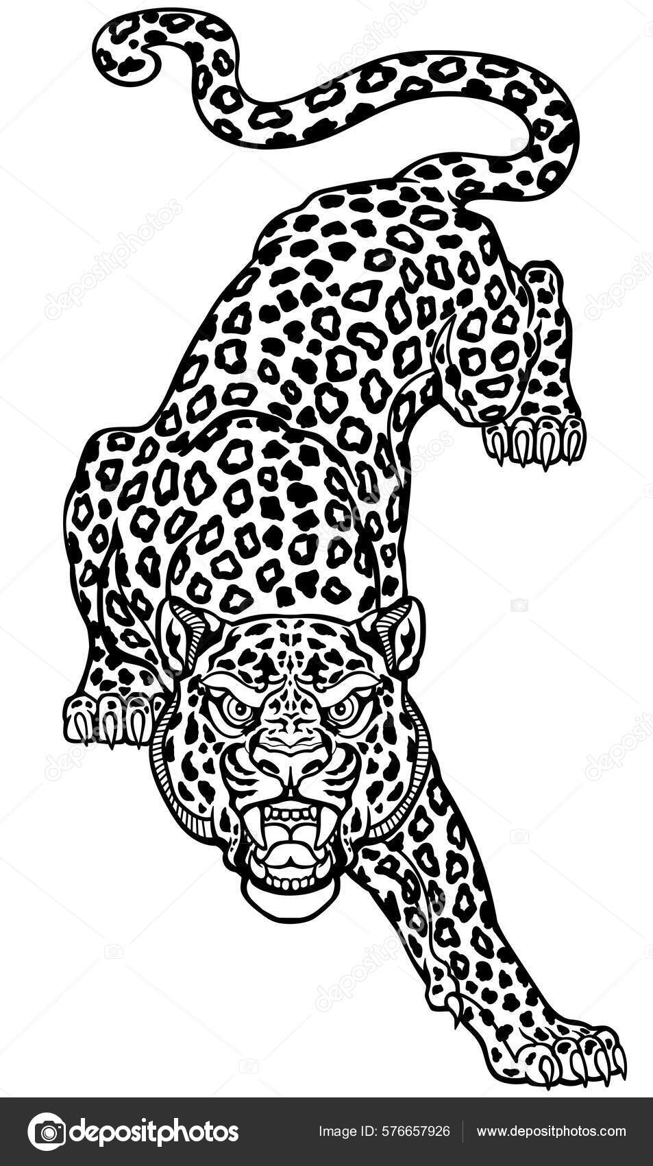 Image vectorielle Léopard Rugissant Descend Regardant Droit Devant Panthère  Repérée Rampante Gros par ©insima - 576657926, image size:953x1700