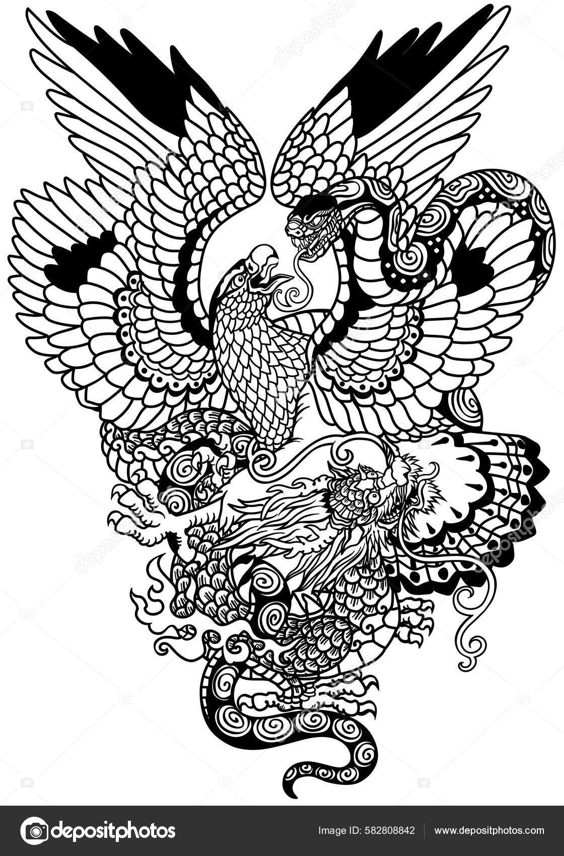 Águia Lutando Com Uma Serpente Cobra Dragão Batalha Entre Criaturas Vetor  de stock de ©insima 582808842, image size:1120x1700