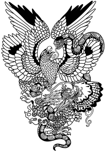 Aigle Combattant Avec Serpent Serpent Dragon Bataille Entre Créatures Symboliques Illustration De Stock