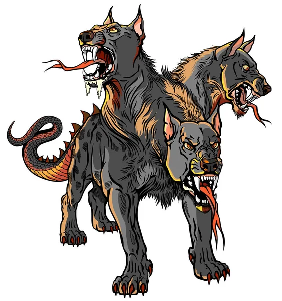 Cerberus Hellhound Mythological Three Headed Dog Guard Entrance Hell Hound — Vettoriale Stock