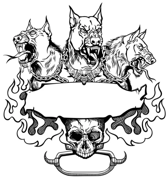 Cerberus Hellhound Mythological Three Headed Dog Guard Entrance Hell Hound — Vector de stock