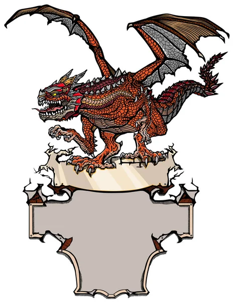 Dragón Europeo Medieval Criatura Mitológica Clásica Con Alas Abiertas Tipo — Vector de stock