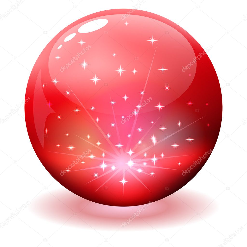 Glossy red sphere with sparks inside