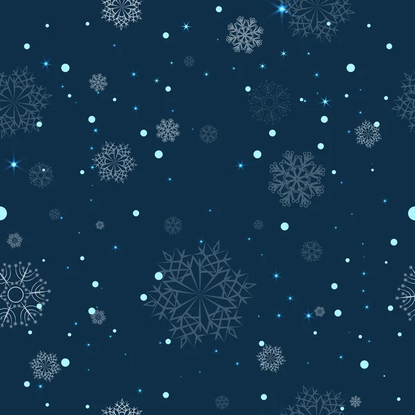 Seamless snowflake vector pattern on dark blue background. — Stock Vector