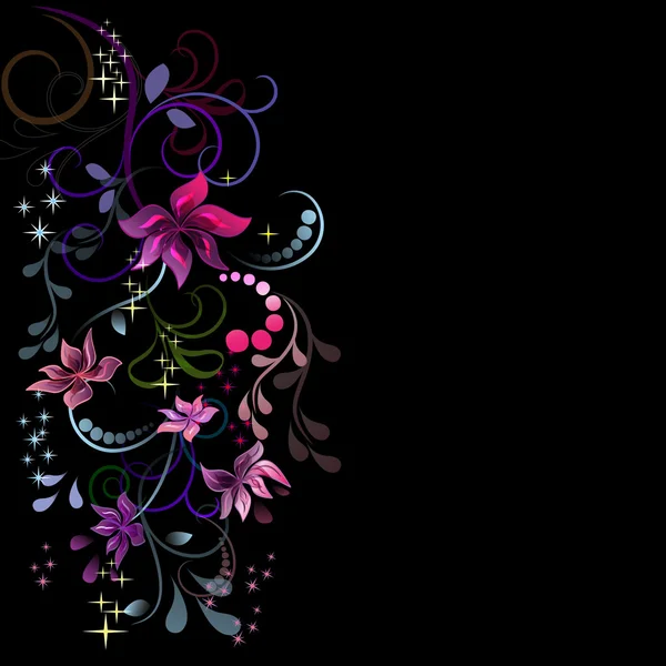 黒いコピー スペースとカラフルな花のデザイン. — ストックベクタ