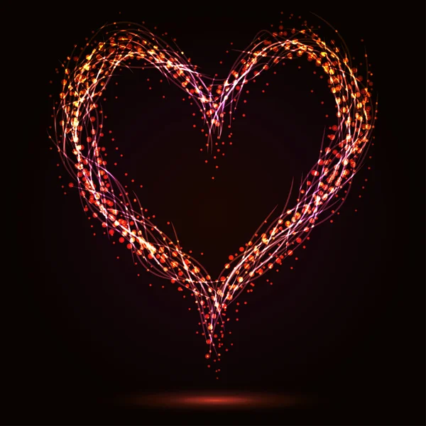 Sparkling heart shape on dark background. — Stock Vector