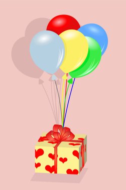 renkli balon üzerinde asılı hediye kutusu.