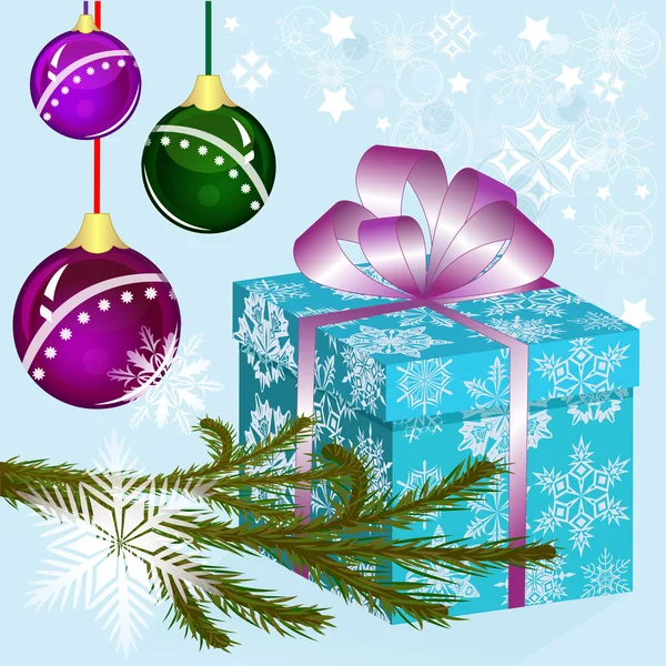 Fondo vector de Navidad con caja de regalo azul . — Vector de stock