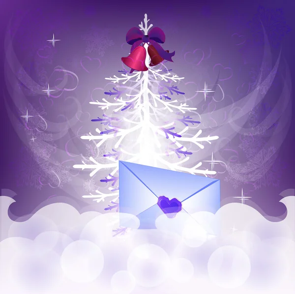 Fondo del árbol de Navidad con carta con saludos . — Vector de stock