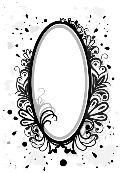 Black and white floral frame with paint splashes. — Stock Vector