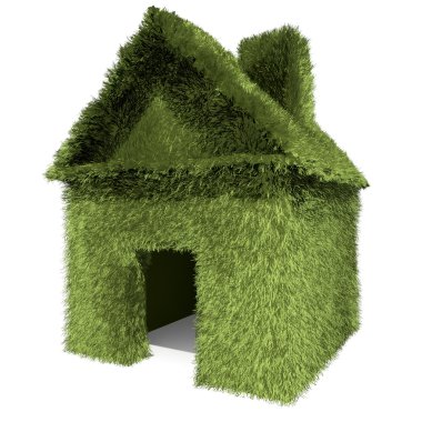 Beyaz arka plan üzerinde izole yeşil çim ev.