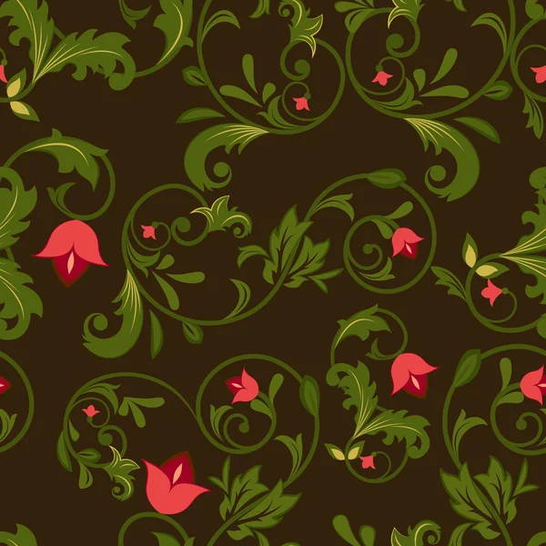 Dark floral seamless background with red flower buds. — Stock Vector