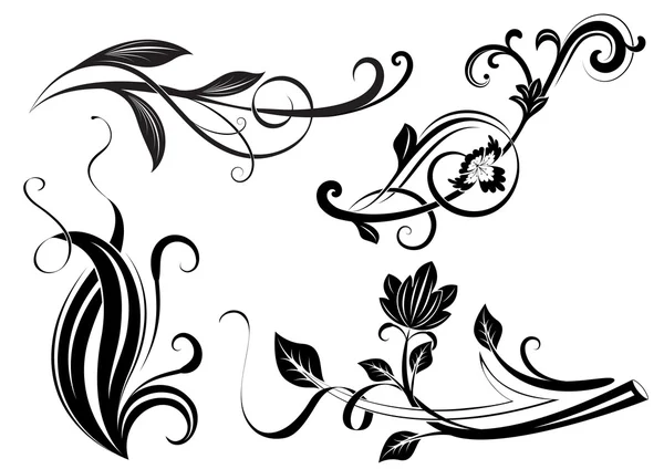 siyah-beyaz çiçek dalları tasarım öğeleri.