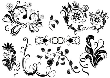 siyah-beyaz vector floral tasarım öğeleri.
