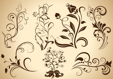 vintage vector floral tasarım elemanları izole sarı backgro