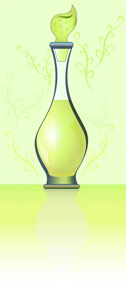 Botella verde de perfume con ilustración vector ornamento . — Vector de stock