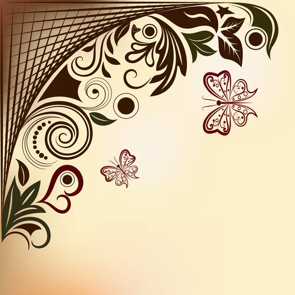 Fond vectoriel floral avec des papillons volants et de l'espace de copie . — Image vectorielle