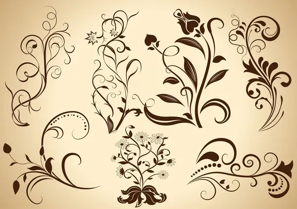 vintage vector floral tasarım elemanları izole sarı backgro